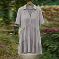 thumbnail image 6 of PRINxy Women's Collared Half Button Tiered Ruffle Short Dress Cuffed Sleeve Cotton Linen Casual Dress for Summer Daily Wear Beach Outings Gray M, 6 of 9