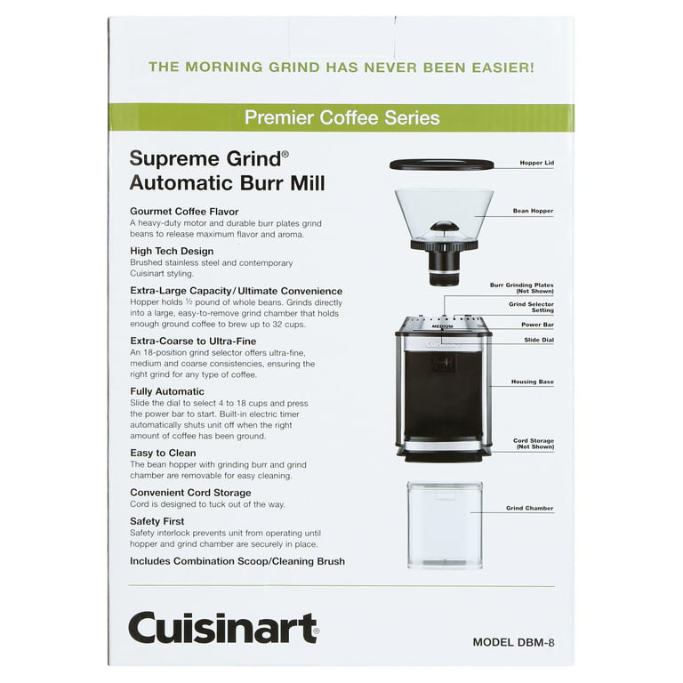 CUISINART Coffee Grinder, Electric Burr One-Touch Automatic Grinder  with18-Position Grind Selector, Stainless Steel, DBM-8P1 : Home & Kitchen 