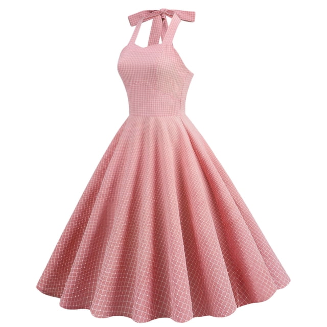 Robe Vintage Évasée pour Femmes Invité de Mariage Soirée Robes Sans Manches Col Halter Rétro Robe Cocktail