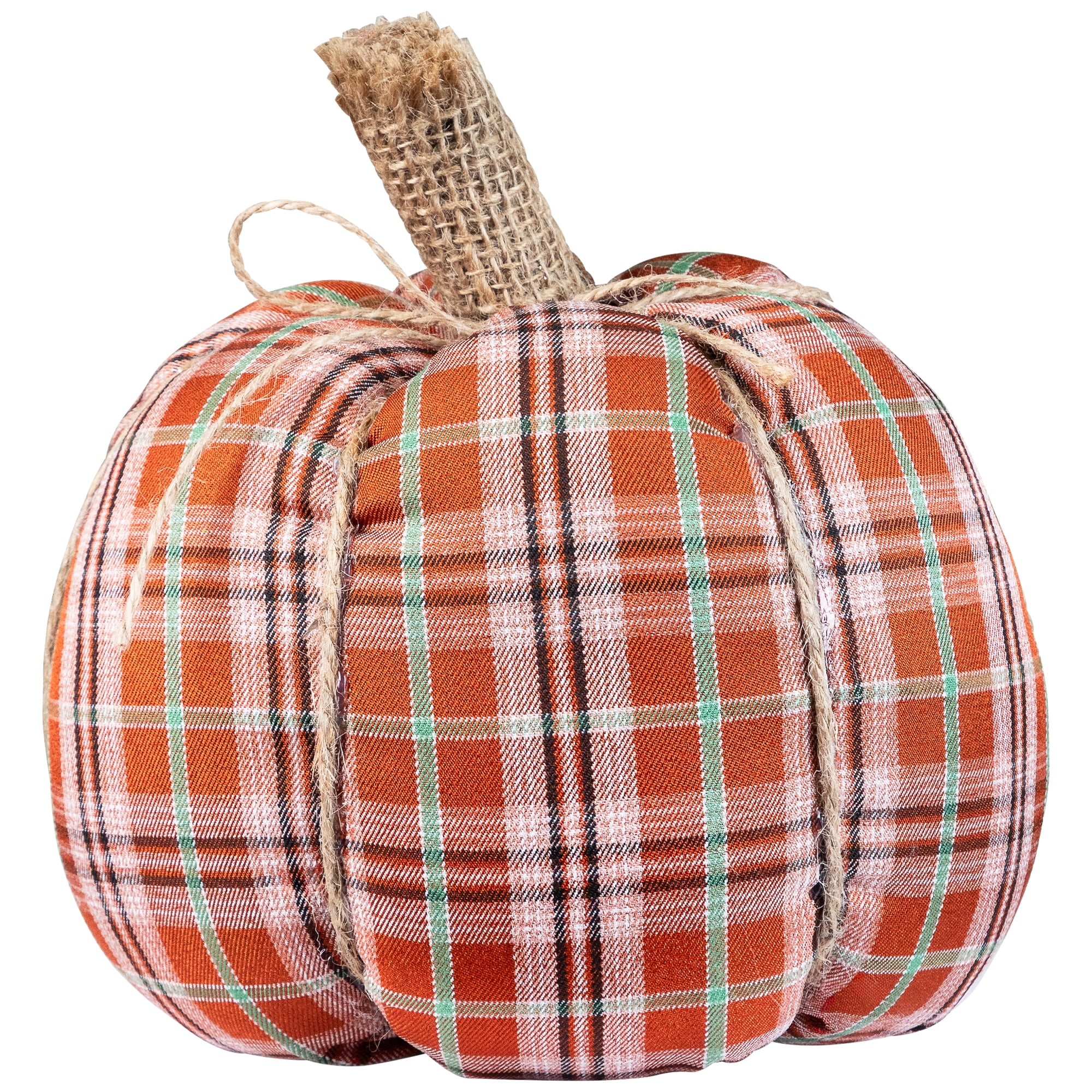 Plush Ribbed Plaid Fall Harvest Pumpkin - 8" - Orange and Green