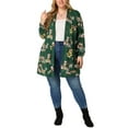 thumbnail image 2 of Agnes Orinda Women's Plus Size Duster Floral Sweater Lightweight Cardigan 3X Green, 2 of 5