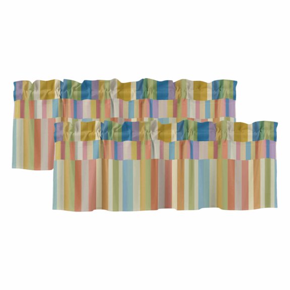Colorful Striped Curtain Valances for Windows, Kitchen Valance Window Treatments Panel 2 Pack, Modern Staggered Stripes Rod Pocket Short Curtains for Bathroom Bedroom 54 x 18 Inch