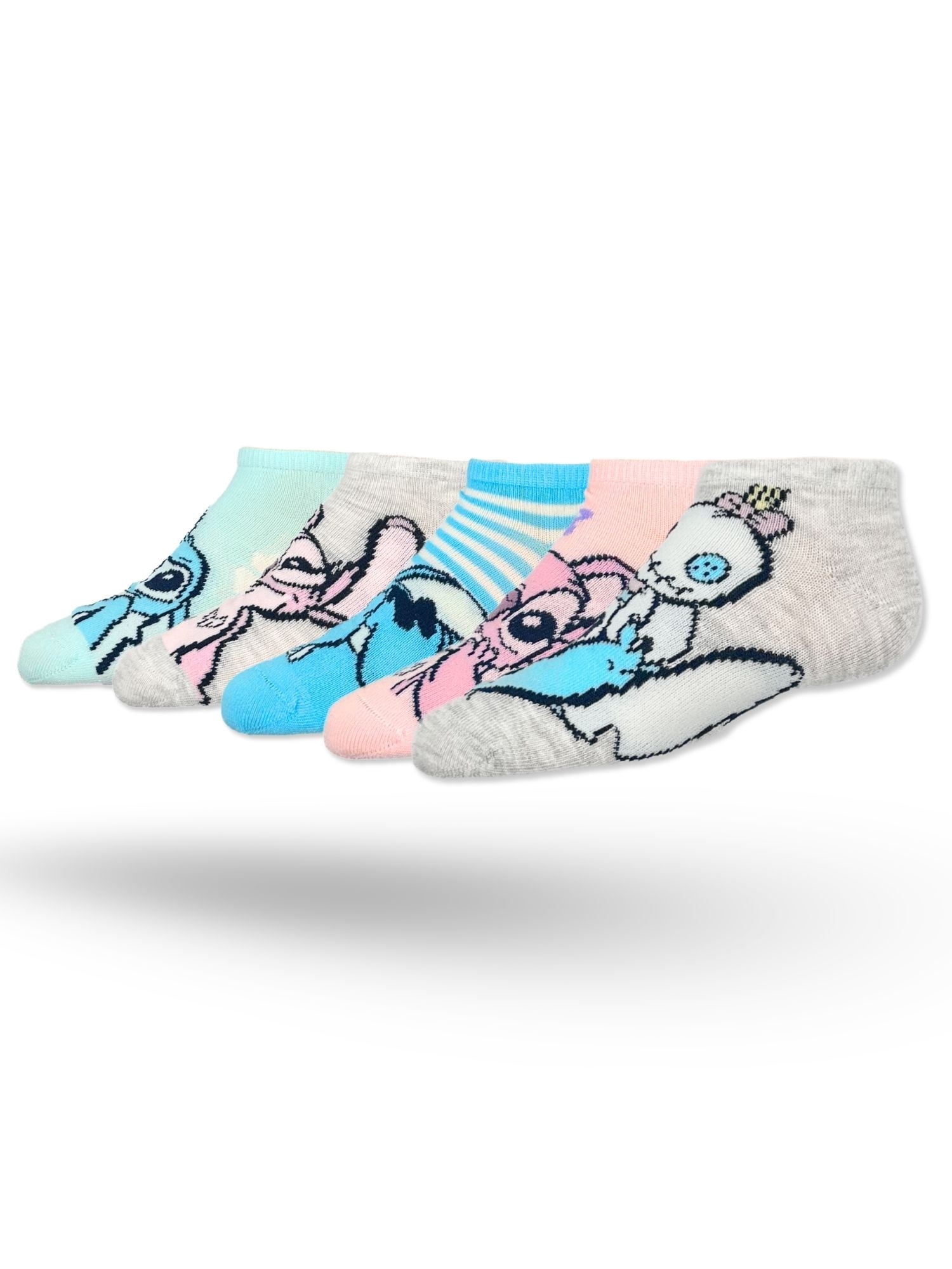 Disney Stitch Girls No-Show Socks, 5-Pack, Sizes S/M-M/L
