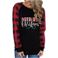 thumbnail image 4 of Deals under 10.00 LYXSSBYX Long Sleeve Shirts for Women Womens Long Sleeve Plaid Christmas Print Splicing Round Neck Pullover Shirt T-Shirt Tops, 4 of 9