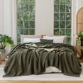 thumbnail image 3 of MooMee Throw Blanket 100% Cotton 4-Layer Gauze All-Around Fringe Ultra-Soft Breathable Lightweight (Olive Green, King 104" x 90"), 3 of 8