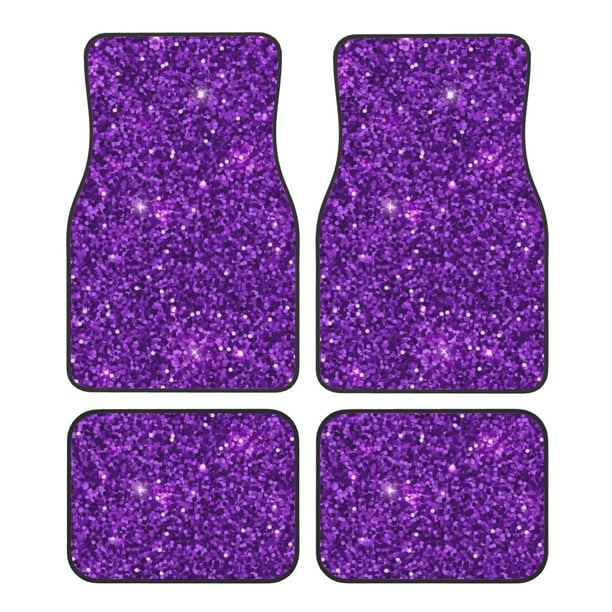 Fotbe Purple Glitter Juego de 4 Tapetes para Auto con Estampado – Alfombrillas de Goma Reforzada, Diseño Antideslizante, Protección para Todo el Año – Vehículos, Autos, Camionetas y SUVs