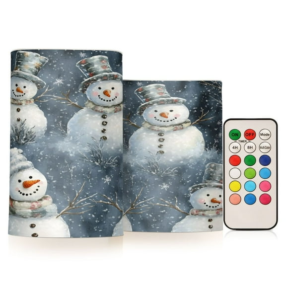 ALAZA Christmas Snowmans in Winter 2 PCs LED Flickering Flameless Candles with Remote Timer Battery Operated Candle