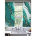 thumbnail image 2 of Teal Marble Sheer Curtains 63 Inch Length 2 Panels Set Window Treatments, Modern Gradient Abstract Gold Fluid Art Rod Pocket Semi Curtains for Living Room/Bedroom/Kitchen Décor, 104"W x 63"L, 2 of 7