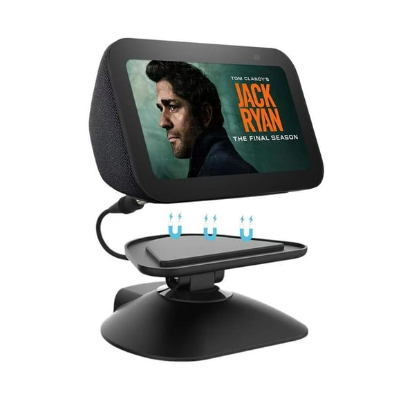 All-New Adjustable Charging Stand for Echo Show 5 (3rd Gen), Tilt + Swivel Stand Multi Angle Rotation Magnetic Anti-Slip Base for Show 5 Compatible with Mobile Phones ,Can charge Headphones (Black)