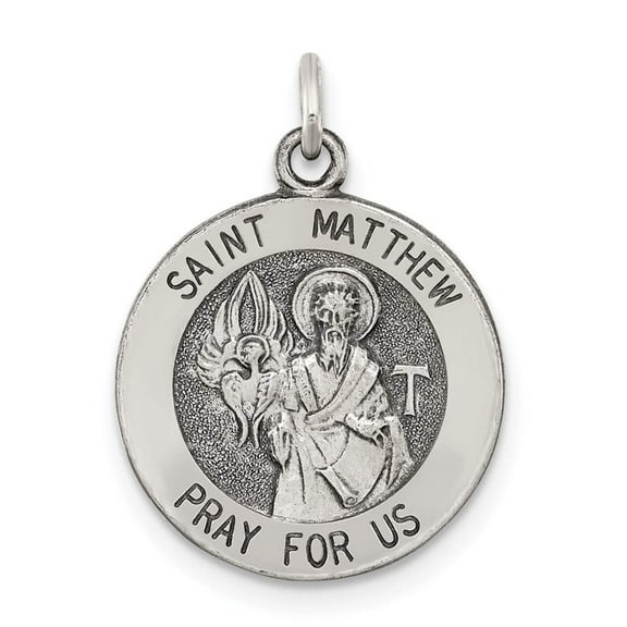 FJC Finejewelers Sterling Silver Antiqued Saint Matthew Medal Pendant Necklace - Chain Included