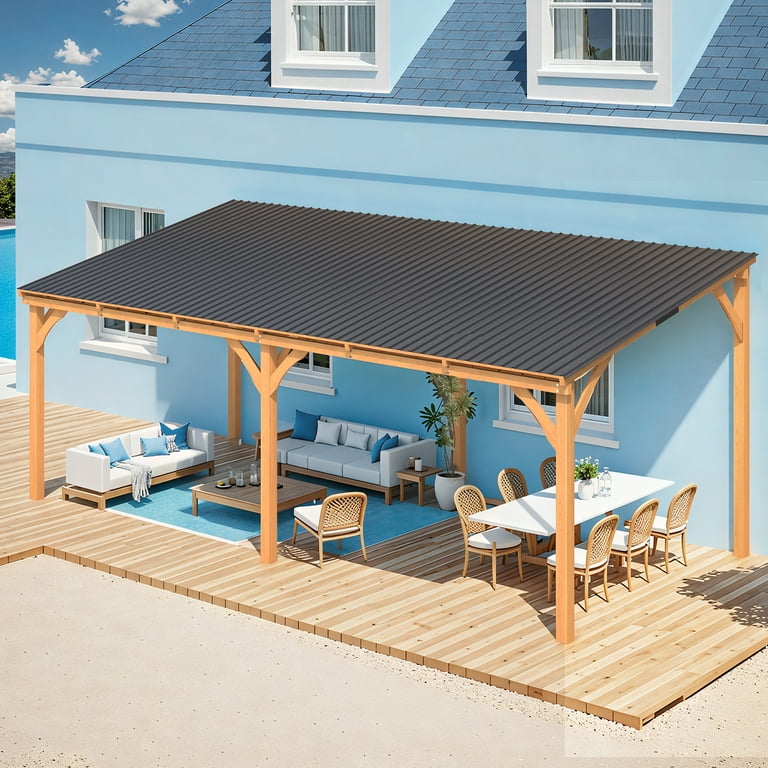YODOLLA, Outdoor Wood Gazebo, 20'x10', Hardtop Cedar Pergola