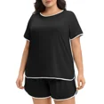 thumbnail image 2 of Cueply Women’s Plus Size Pajama Set Short Sleeve Sleepwear Loungewear 2 Piece Soft Top & Drawstring Shorts with Pockets, 2 of 7