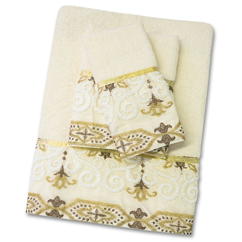 Popular Bath Savoy Bathroom 3 Piece Towel Set Gold/Ivory