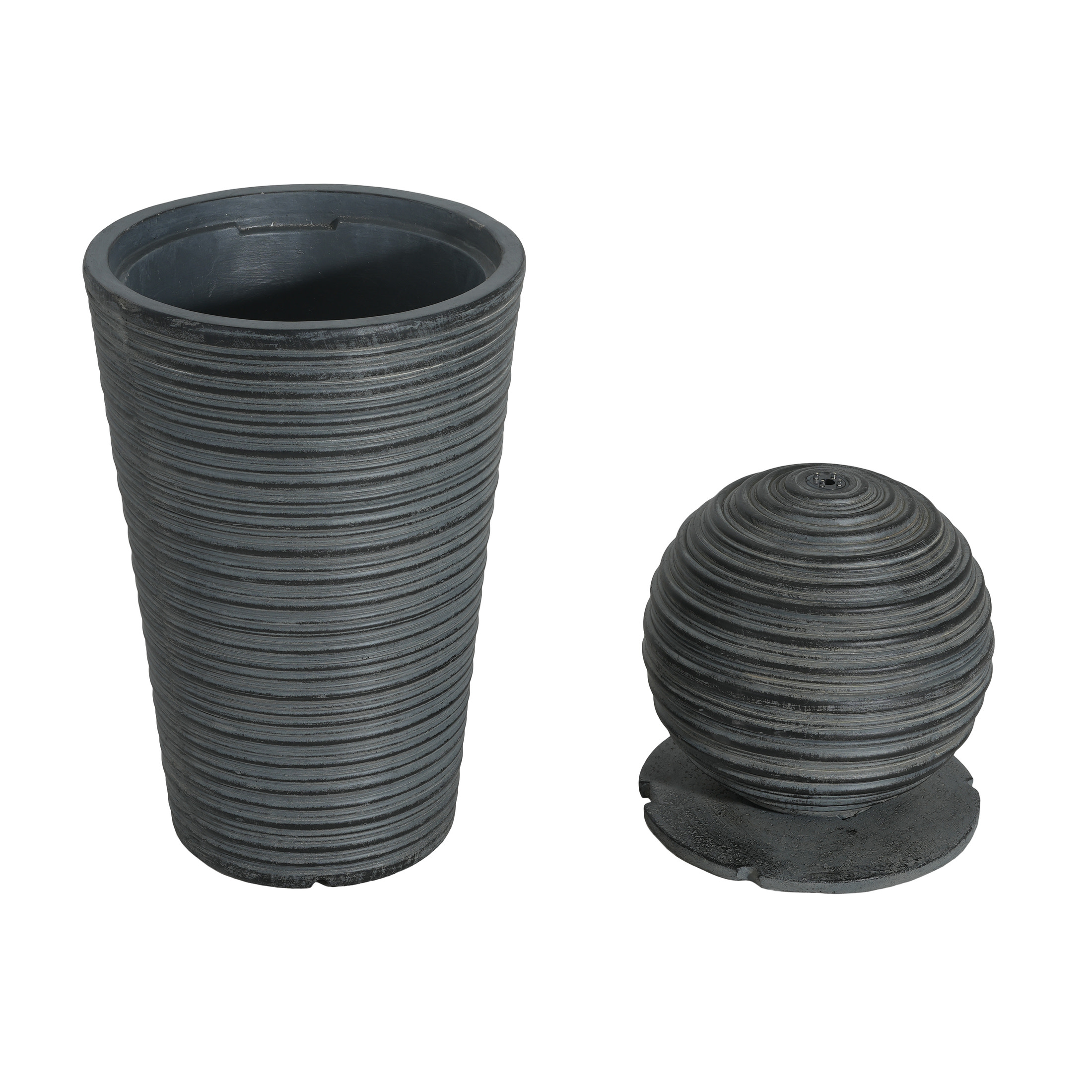 Christopher Knight Home 31.5" Tall Striped Concrete Column Fountain with LED Light, Shadow Ambiance Maker, Gray
