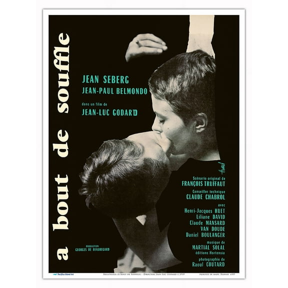 Breathless (Á Bout de Souffle) - Director Jean-Luc Godard - Screenplay Francois Truffaut - Vintage French Film Movie Poster c.1959 - Master Art Print (Unframed) 9in x 12in