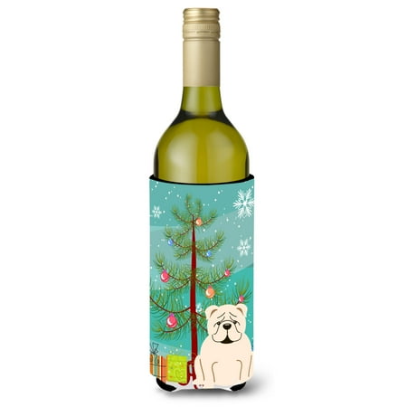

Carolines Treasures BB4248LITERK Merry Christmas Tree English Bulldog White Wine Bottle Beverge Insulator Hugger Wine