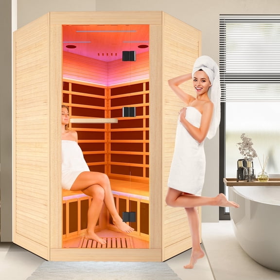 HOSAUNA  Sauna for 2-3 Person,Far Infrared Sauna Low EMF for Gym, Canadian Hemlock with 7 Color Light  47.2 * 47.2 * 74.8inch