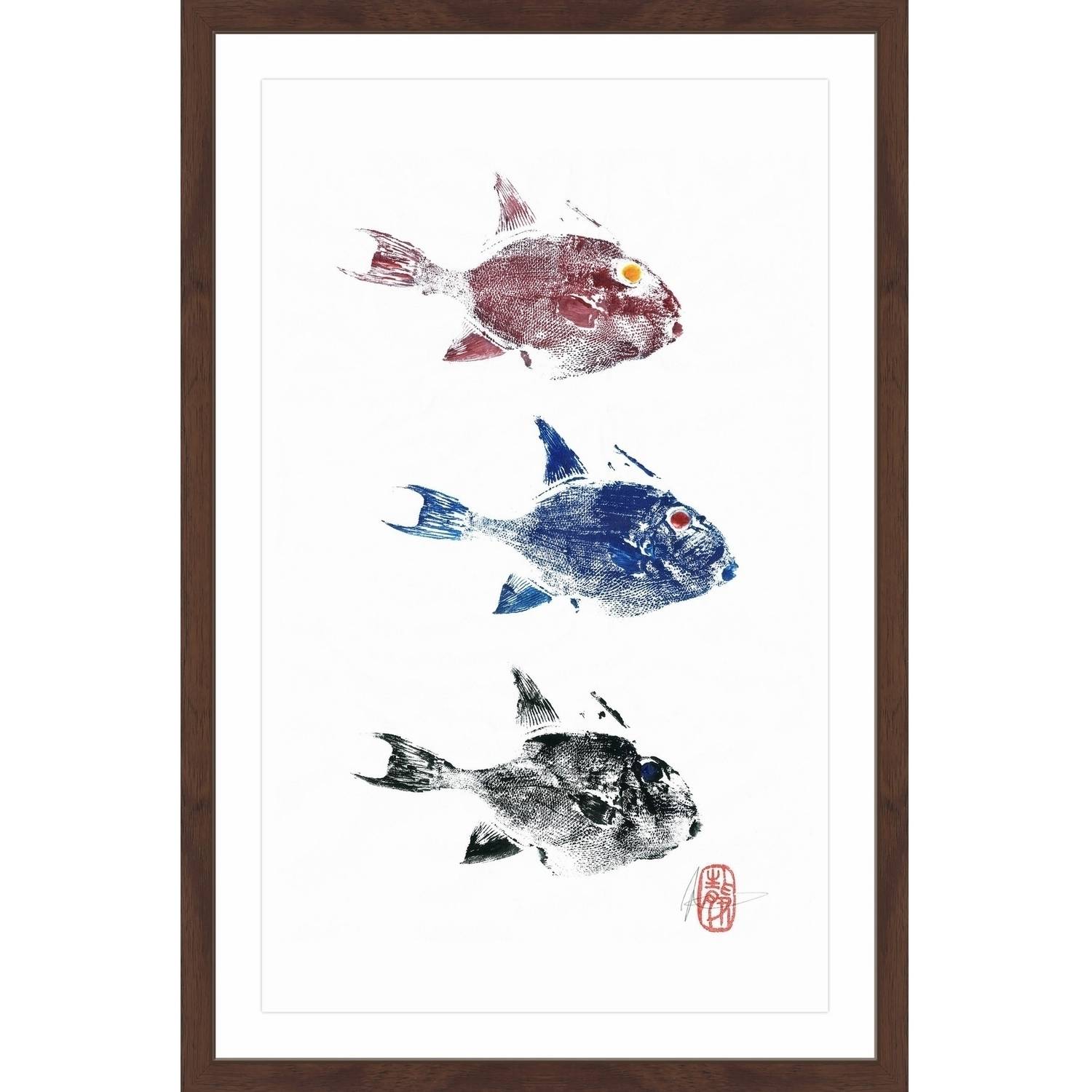 "3 Trigger Fish" Framed Painting Print