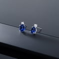 thumbnail image 4 of Gem Stone King 14k White Gold Blue Created Sapphire and White Topaz Earrings for Women (3.36Cttw, GemstoneSeptember Birthstone, Oval 8X6MM, Round 2.5MM), 4 of 5