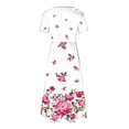 thumbnail image 4 of Wycnly Summer Dresses for Women Sundresses for Women Flowy Pleated Swing Ruffle Layer Loose Tunic Pocket Long Dress Ladies Vintage Floral Print Round Neck Short Sleeve Maxi Sundresses, 4 of 5