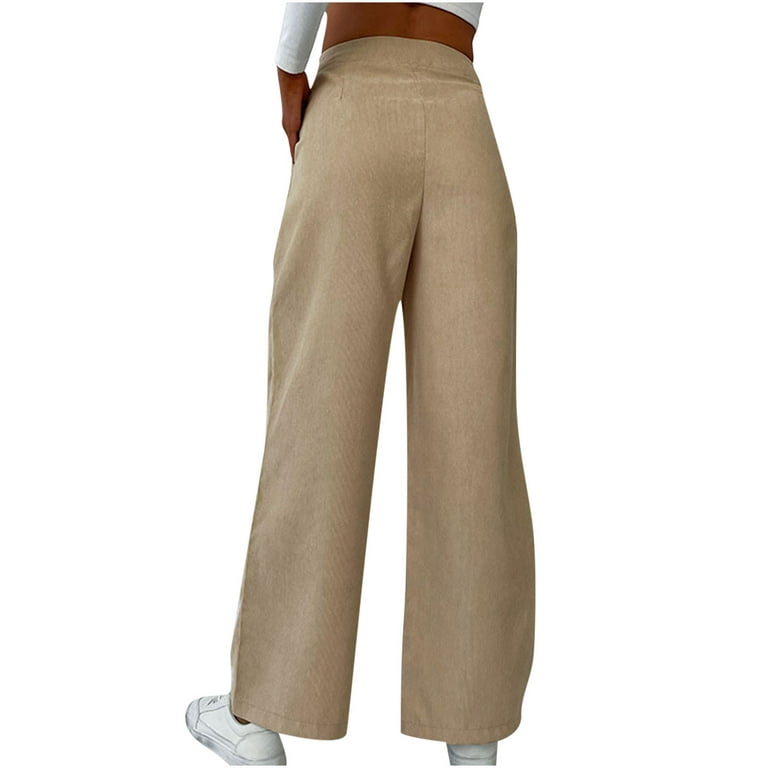 KIJBLAE Women's Bottoms Fashion Full Length Trousers Comfy Lounge Casual  Pants Solid Color Straight Leg Pants For Girls Beige XL 