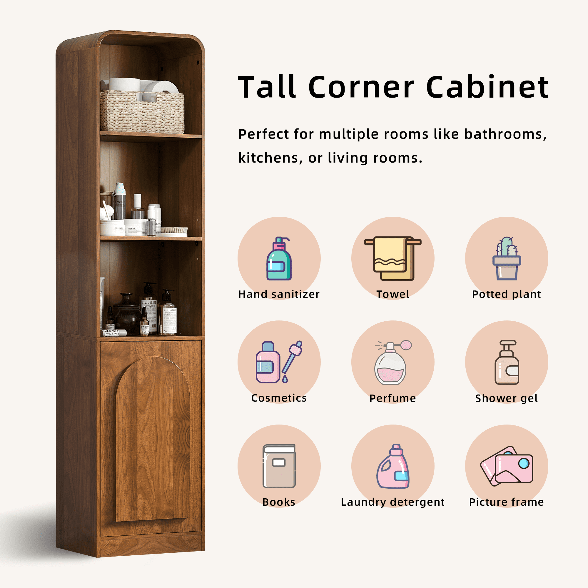 67" Tall Narrow Storage Cabinet Freestanding Tower Cabinet with Door Space Saving Organizer for Bathroom Kitchen Living Room