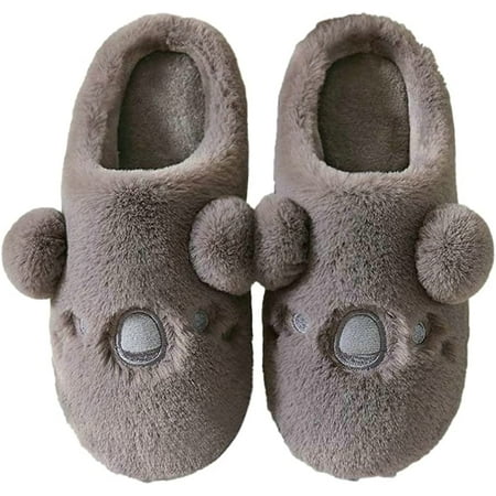 

DabuLiu Cute Koala Animal Fluffy House Slippers for Women Men Warm Soft Fashion Indoor Shoes Block Open Heel