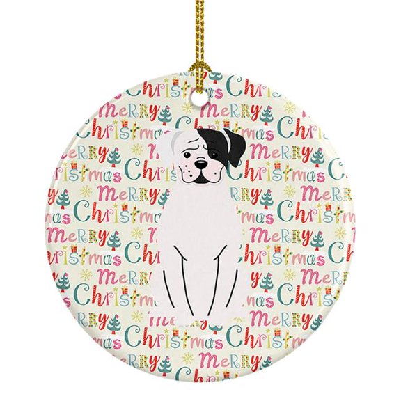 Merry Christmas White Boxer Cooper Ceramic Ornament 2.8 in x 2.8 in