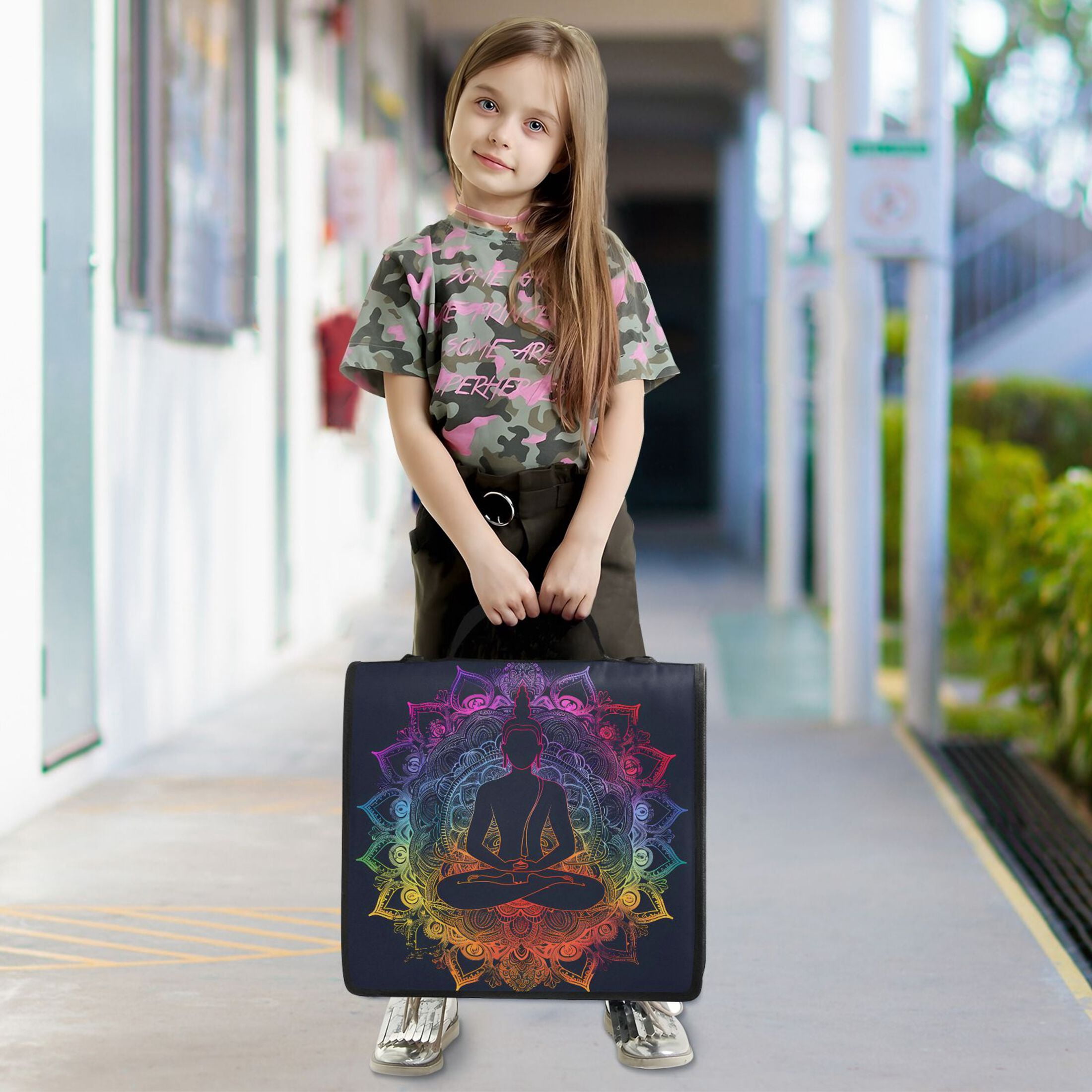 3 Ring Zipper Binder with Shoulder Strap Waterproof Trapper Keeper 2 Inch D-Ring 500 Sheets Capacity Buddhism Silhouette