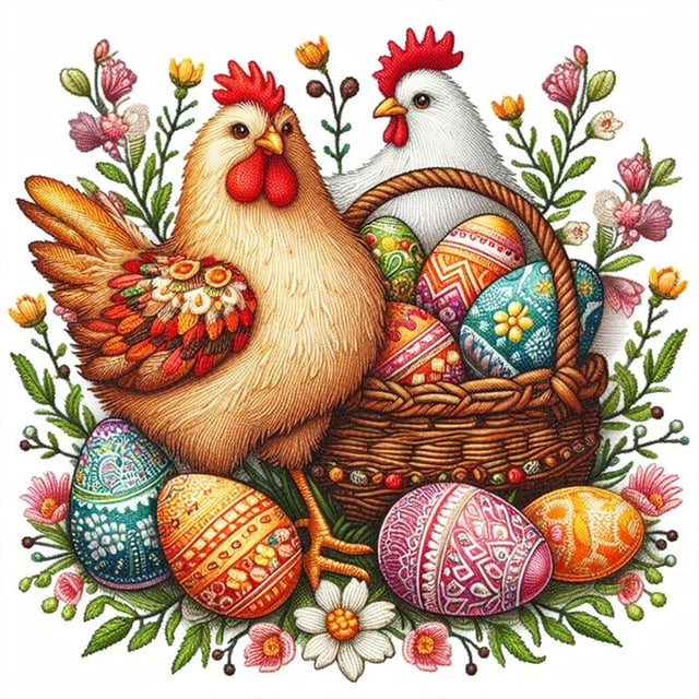 5D DIY Con Taladro Dos Pollos Pascua Del 30x30cm