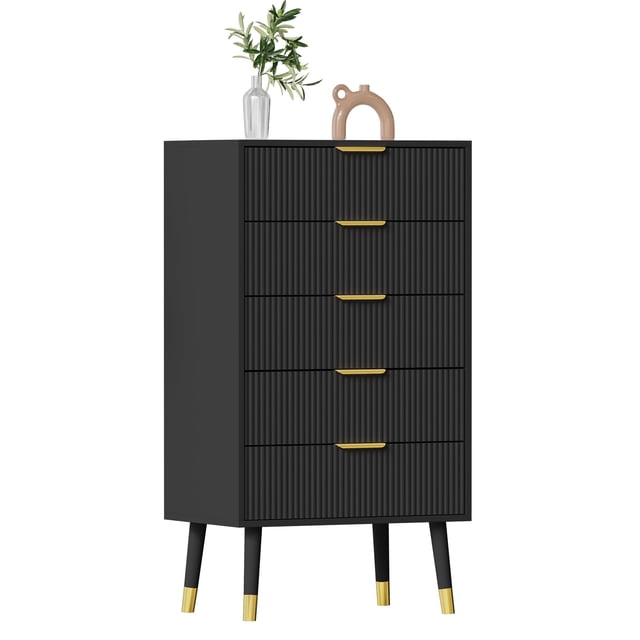 BeesClover Commode à 5 Tiroirs, Armoire de Rangement Organisateur, Petite Table de Nuit Cannelée pour Chambre