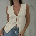 thumbnail image 2 of GigrtiJin Women's Crochet Vest Top Vintage Solid Color V Neck Sleeveless Front Tie Tops Going out Trendy Casual Tops, 2 of 7