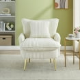 thumbnail image 3 of Corduroy Accent Chair with Throw Pillow,Single Armchair with Gold Metal Legs,Ergonomic Backrest and Armrests for Living Room Bedroom Office Apartment,White, 3 of 7