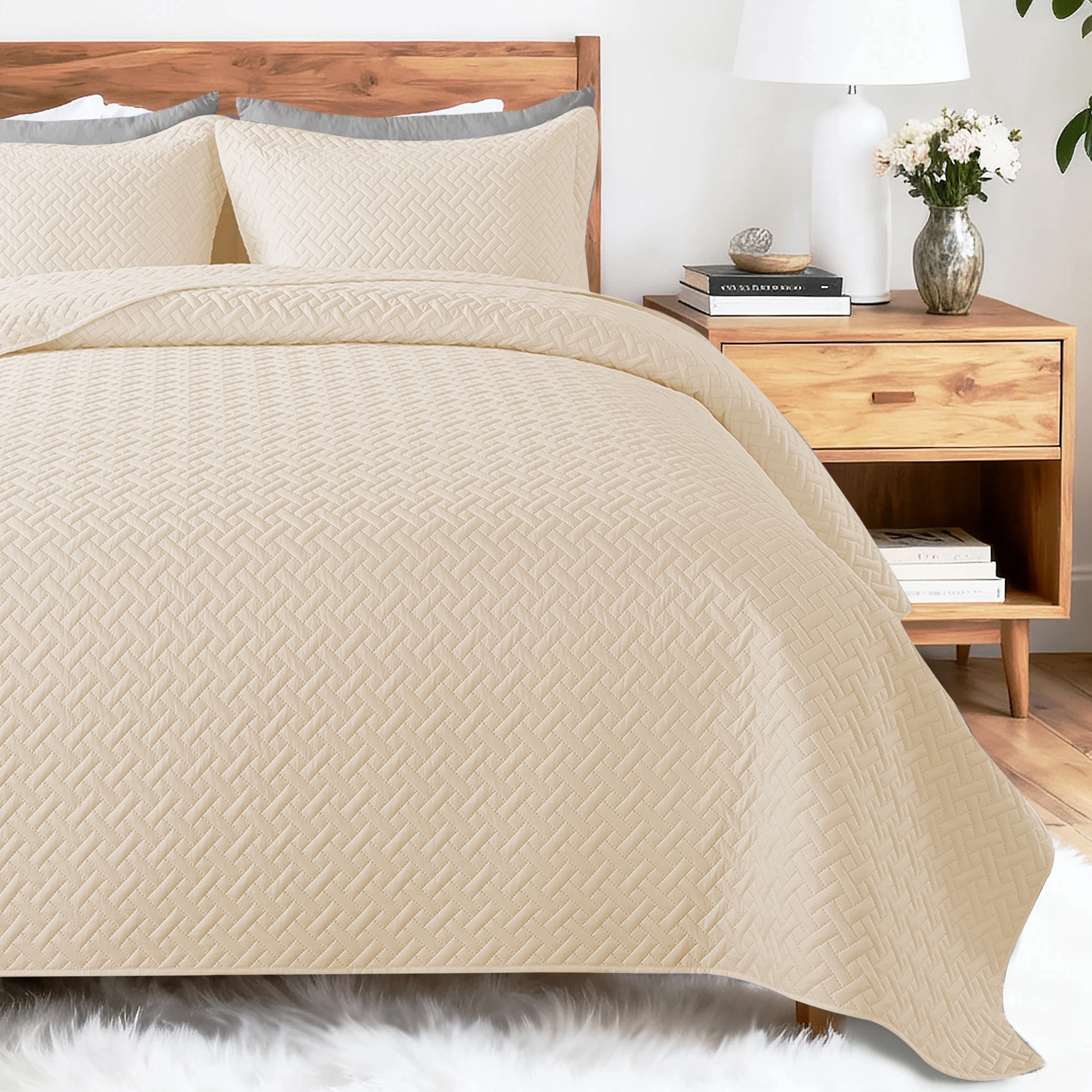 VCCOEM Quilt Set Full/Queen Size Lightweight Bedspreads, All Season Coverlet, 3 Piece (1 Quilt, 2 Pillow Shams), Woven Pattern, Pink