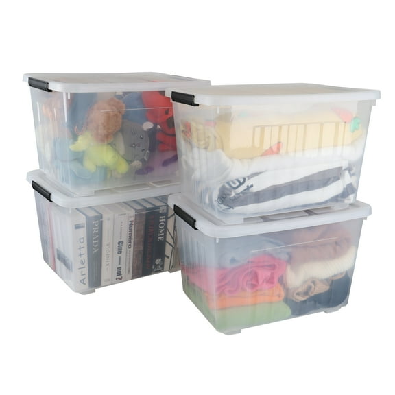 Haodehen 70 Quart Clear Plastic Large Storage Box with Wheels, 4-Pack Plastic Storage Bins with Lids