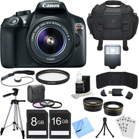Canon EOS Rebel T6 Digital SLR Camera with EF-S 18-55mm IS II Lens + Accessory Bundle includes Camera, Lens, Bag, Filter Kit, Memory Cards, Tripod, Flash, Cleaning Kit, Beach Camera Cloth and