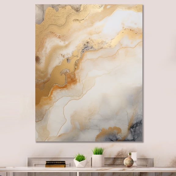 Designart "Abstract Geyser Paint In Beige And Gold III" Abstract Shapes Wall Art Prints