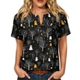 thumbnail image 2 of Halloween Shirts for Women Spider Skeleton Print Short Sleeve Casual Tees Bat Loose Fit Henley Vintage Scary Blouse 3XL, 2 of 7