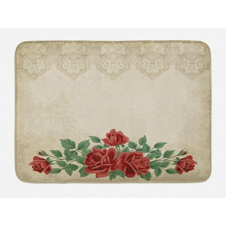 Shabby Chic Bath Mat Vintage Glamour Background With Red Rose