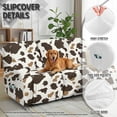 thumbnail image 6 of ZIATUBLES Cow Print Recliner Cover for 3 Cushion Reclining Sofa, Stretch Brown White Recliner Couch Covers with Storage Pockets Set of 8, Soft Washable Furniture Protector for Pets, 6 of 9