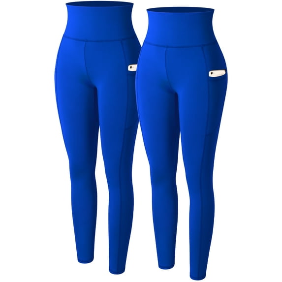 QRIC 2 Pack High Waist Yoga Pants, Pocket Yoga Pants Tummy Control Workout Running 4 Way Stretch Yoga Leggings