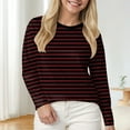 thumbnail image 2 of Karoyedx Fall Outfits for Women Womens Striped Long Sleeve Shirts Fall Outfits 2025 Color Block Tops Fashion Clothing Ribbed Crewneck Tee Blouses Brick Red Size,L, 2 of 4