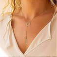 thumbnail image 2 of Collar tipo lariat para mujer, delicados collares largos de oro, collar con colgante de corazón, perla y circonita cúbica chapado en oro de 14k, collar sencillo de oro con colgante en forma de gota., 2 of 5