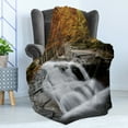 thumbnail image 4 of Waterfall Soft Flannel Fleece Blanket, Water Falls to the Lake Through Rocks Surrounded by Fall Season Trees, Cozy Plush for Indoor and Outdoor Use, 60" x 80", White Green and Orange, by Ambesonne, 4 of 5