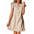 thumbnail image 3 of Women's Short Sleeve Floral Ruffle Smocked Mini Dresses Neck Burnout Sundress Dress for Casual Summer Color S, 3 of 9