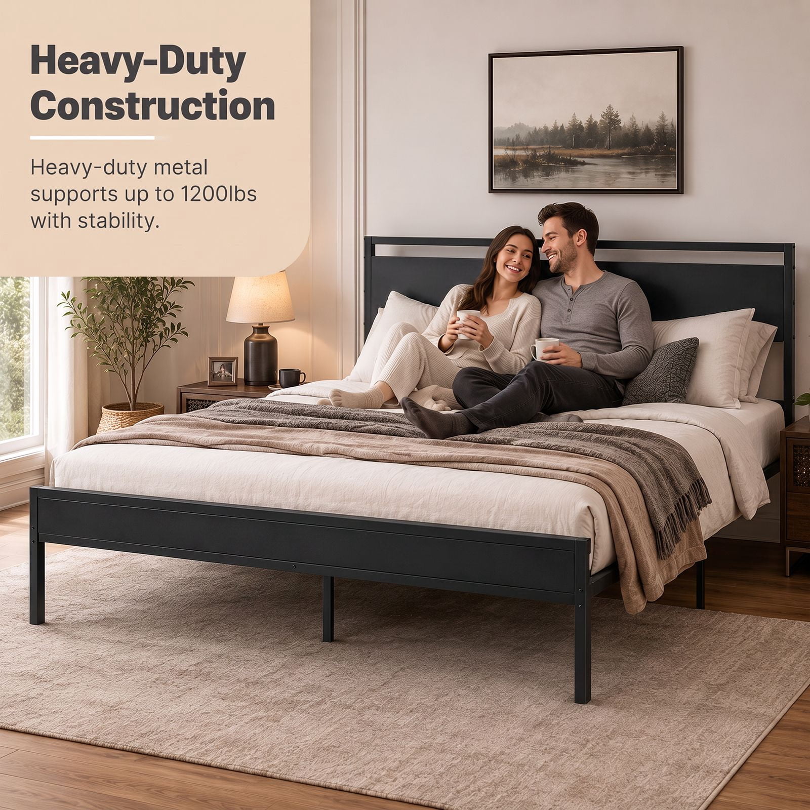 Alvantor Metal Platform Bed Frame, Mattress Foundation with Headboard and and Footboard, No Box Spring Needed Support, Noise Free, Easy Assembly