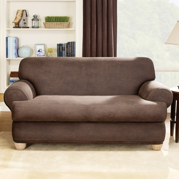 Sure Fit Stretch Leather 2Piece TCushion Sofa Slipcover, Brown