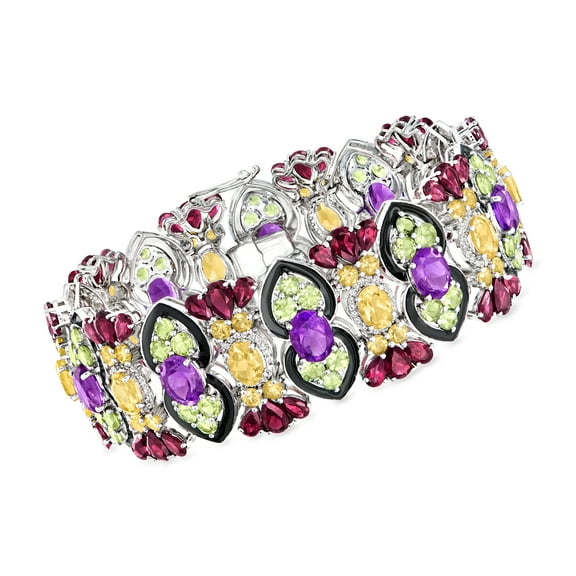 Ross-Simons 52.35 ct. t.w. Multi-Gemstone and Black Enamel Bracelet in Sterling Silver, Women's, Adult