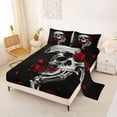 thumbnail image 2 of Homewish Halloween Hipple Skull Queen Sheets,Red Rose Flower Queen Sheet Sets,4-Piece,1 Flat Sheet, 1 Fitted Sheet and 2 Pillowcases, 2 of 6