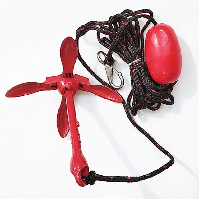 Red 3.5 Boat Anchor Folding Grapnel Anchor With 7.62M Rope For Canoe ,Long Lasting